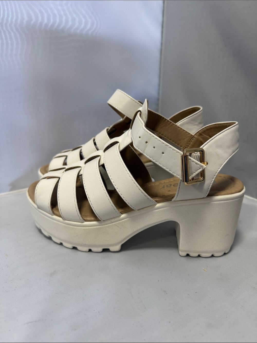 Platform Strappy Sandal in White with Buckle